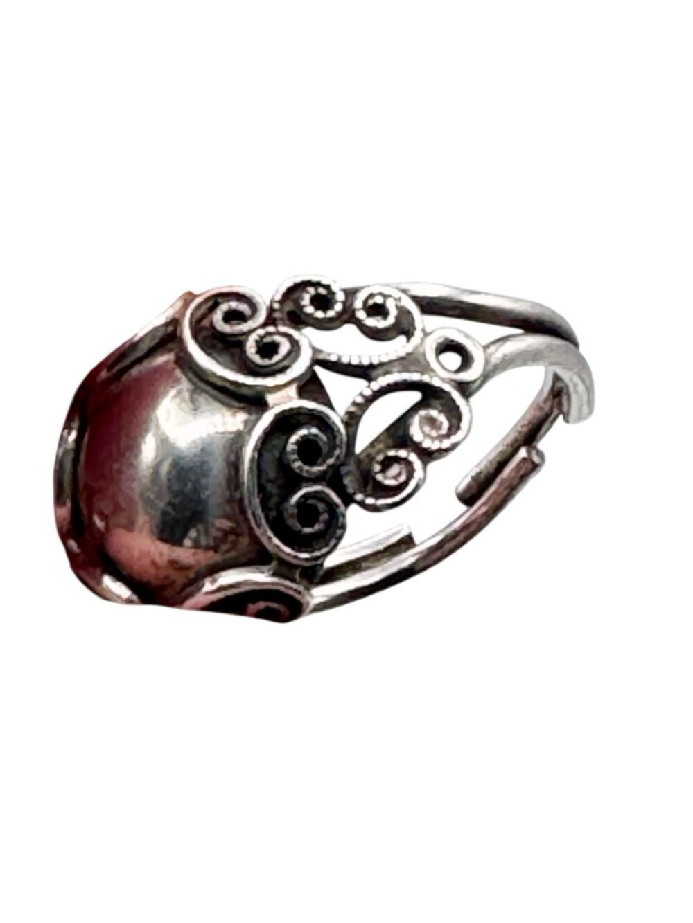 Beau Sterling Dome Ring Filigree Art Nouveau Revival Vintage 1970s Adjustable - Picture 8 of 10